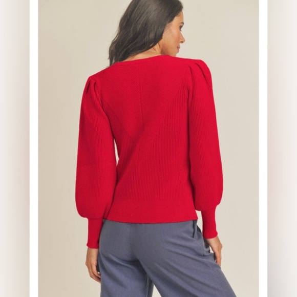 Just In// Bubble Over Ribbed Knit Sweater -Red - Picture 5 of 9